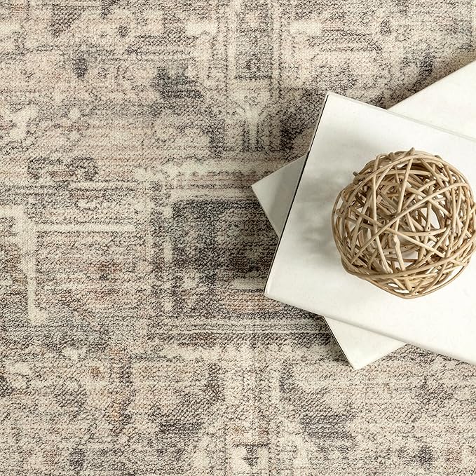 nuLOOM 2x6 Machine Washable Rain Haven Vintage Medallion Area Rug, Grey, Traditional Faded Design, Non-Slip Backing, Stain Resistant, For Bedroom, Dining Room, Living Room, Kitchen - LeafyLoom