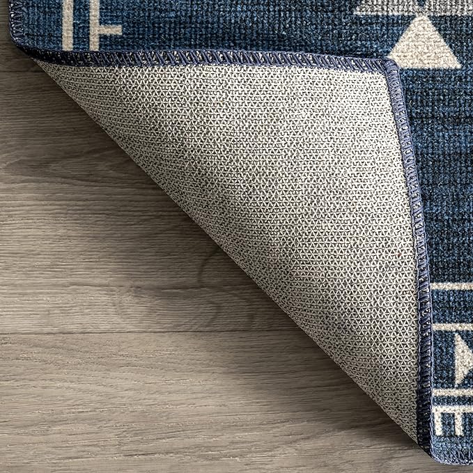 nuLOOM Evalyn Southwestern Machine Washable Ultra Thin Area Rug, 5x8, Navy - LeafyLoom