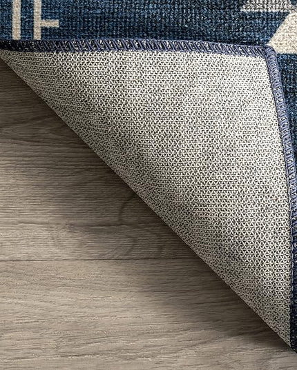 nuLOOM Evalyn Southwestern Machine Washable Ultra Thin Area Rug, 8x10, Navy - LeafyLoom