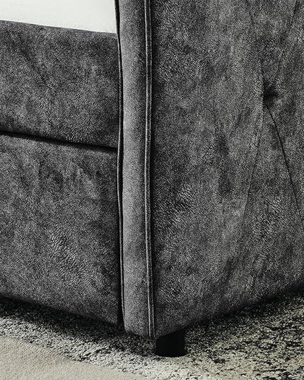 Full Size Upholstered Daybed with Twin Size Trundle, Tufted Sofa Bed w/Waved Shape Arms, for Bedroom Living Room, No Box Spring Needed & Space-Saving Design, Grey - LeafyLoom