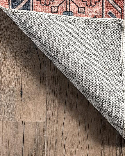nuLOOM Medallion Bordered Machine Washable Ultra Thin Area Rug, 9' x 12', Rust - LeafyLoom