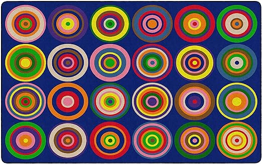 Flagship Carpets Color Rings Colorful Children's Area Rug for Kids Room Circle Seating Décor, Play Carpet for Teaching and Playing, Seats 24, 7'6" x 12', Indigo Blue - LeafyLoom