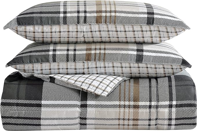 Eddie Bauer - Queen Comforter Set, Plaid Reversible Bedding, Stylish & Warm Home Decor (Normandy Grey, Queen),Grey/White/Beige - LeafyLoom