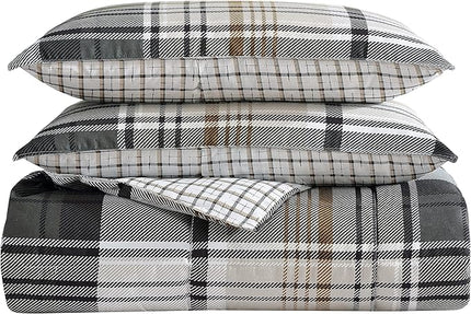 Eddie Bauer - King Comforter Set, Plaid Reversible Bedding, Stylish & Warm Home Decor (Normandy Grey, King),Grey/White/Beige - LeafyLoom