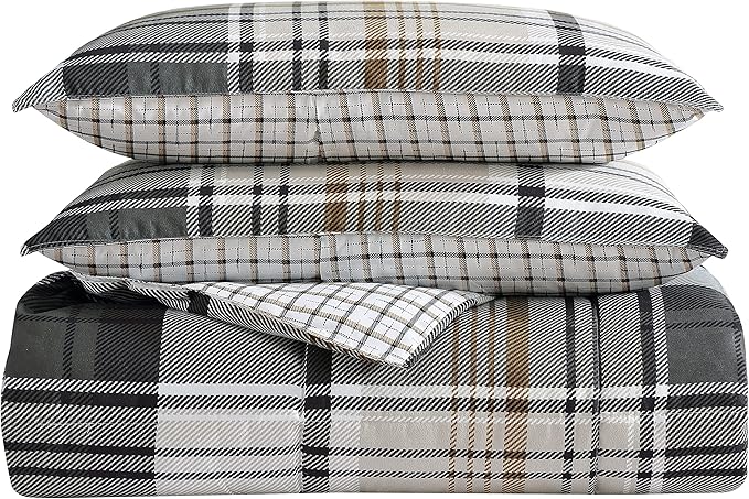 Eddie Bauer - Twin Comforter Set, Plaid Reversible Bedding, Stylish & Warm Home Decor (Normandy Grey, Twin),Grey/White/Beige - LeafyLoom