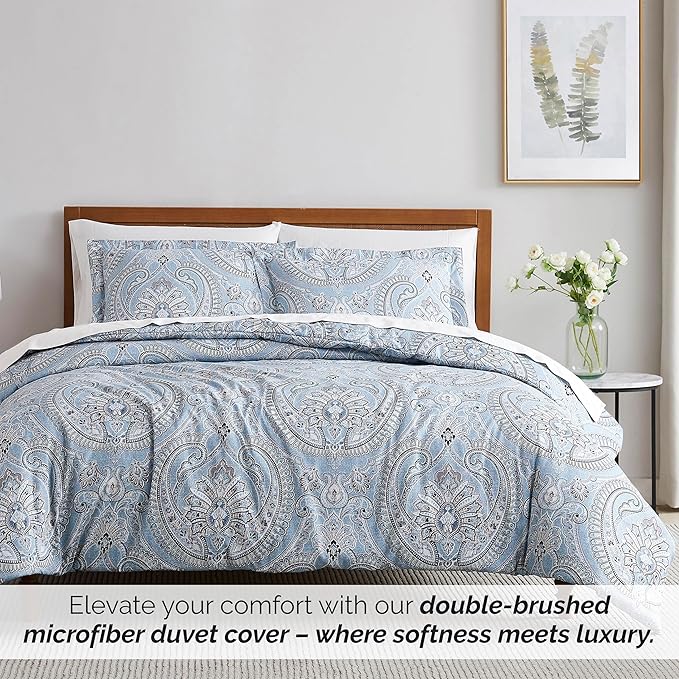Southshore Fine Living, Inc. Oversized King Comforter Bedding Set, Down Alternative Boho Bedspread, Paisley Print Comforter, King/California King with 2 Matching Shams, Pure Melody Aqua - LeafyLoom