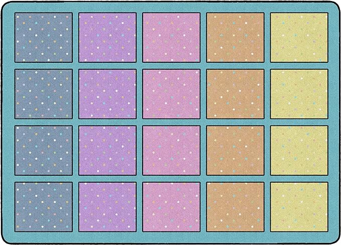 Flagship Carpets Happy Squares Educational Area Rug for Kids Room Seating Décor, Children's Classroom, Play Carpet for Teaching and Playroom, Seats 20, 6' x 8'4", Blue & Multi Color - LeafyLoom