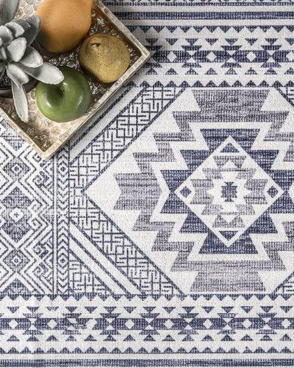 nuLOOM Jenine Southwestern Machine Washable Ultra Thin Area Rug, 8x10, Grey - LeafyLoom
