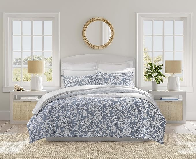Nautica- Queen Comforter Set, Cotton Reversible Bedding Set, All Season Designer Home Décor (Tortola Blue, Queen) - LeafyLoom