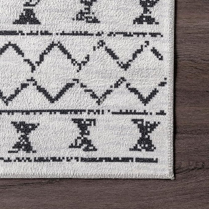 nuLOOM Noa Machine Washable Tribal Moroccan Ultra Thin Area Rug, 4x6, Ivory - LeafyLoom