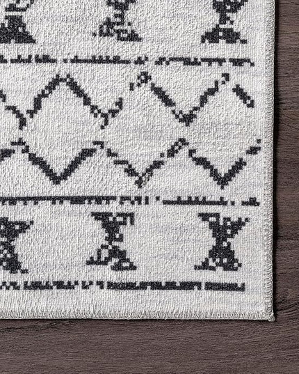 nuLOOM Noa Machine Washable Tribal Moroccan Runner Rug, 2' 6" x 8', Ivory, Rectangular, 0.1" Thick - LeafyLoom