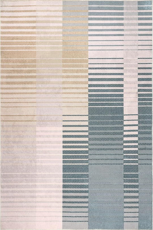 nuLOOM Lennie Modern Multi Striped Machine Washable Ultra Thin Area Rug, 3' x 5', Beige - LeafyLoom