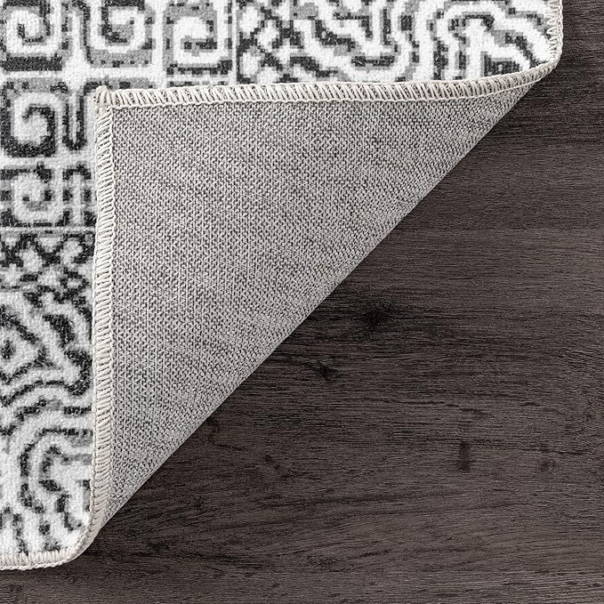 nuLOOM Abstract Tribal Machine Washable Ultra Thin Area Rug, 4x6, Grey - LeafyLoom