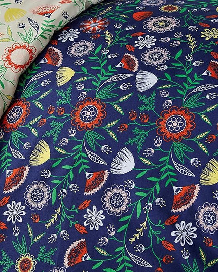 Southshore Fine Living, Inc. Oversized Twin Comforter Bedding Set, Down Alternative Boho Bedspread, Reversible Print is 2 Colors in 1, Twin/Twin XL Comforter & Matching Sham, Blue & Cream - LeafyLoom