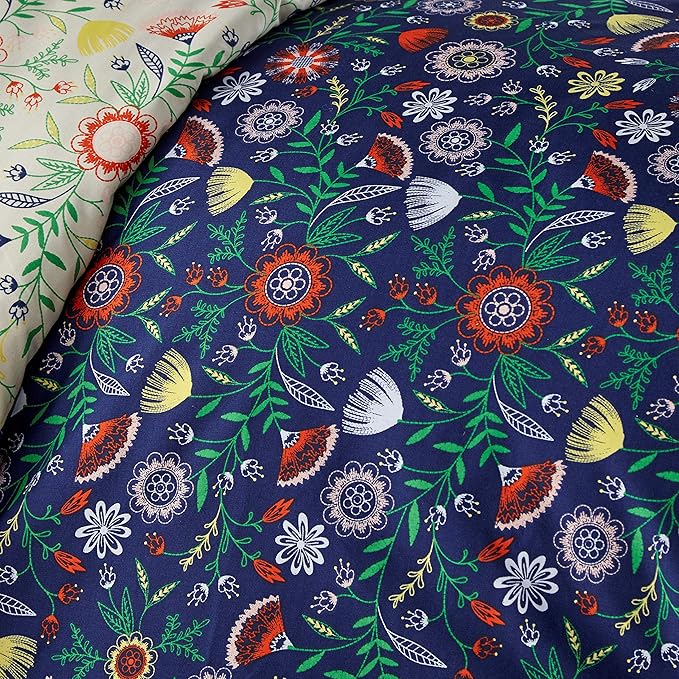 Southshore Fine Living, Inc. Oversized Twin Comforter Bedding Set, Down Alternative Boho Bedspread, Reversible Print is 2 Colors in 1, Twin/Twin XL Comforter & Matching Sham, Blue & Cream - LeafyLoom