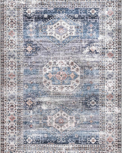 nuLOOM Drina Distressed Machine Washable Ultra Thin Area Rug, 3' x 5', Blue - LeafyLoom