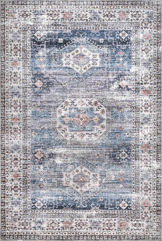 nuLOOM Drina Distressed Machine Washable Ultra Thin Area Rug, 6' x 9', Blue - LeafyLoom