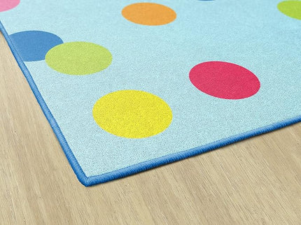 Flagship Carpets Schoolgirl Style Just Teach Rainbow Polka Dots Classroom Area Rug for Indoor Classroom Learning or Kid Bedroom Educational Play Mat, 7'6"x12', Blue - LeafyLoom