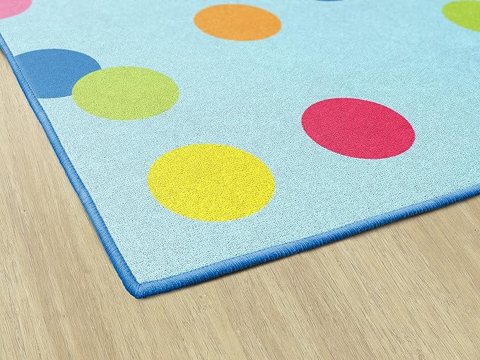 Flagship Carpets Schoolgirl Style Just Teach Rainbow Polka Dots Classroom Area Rug for Indoor Classroom Learning or Kid Bedroom Educational Play Mat, 7'6"x12', Blue - LeafyLoom