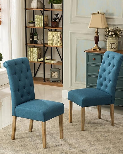 Roundhill Furniture Habit Solid Wood Tufted Parsons Dining Chair (Set of 2), Blue - LeafyLoom