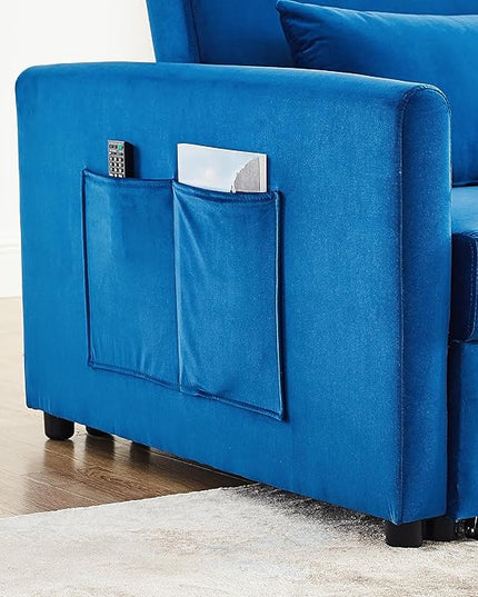 Sleeper Couch Pull-Out Sofa Bed 3-in-1 Versatile Multi-Functional Velvet, Convertible 54'' Loveseat Chaise Lounge with Adjustable Backrest Lumbar Pillows,for Living Room Side Pockets,Small Space - LeafyLoom
