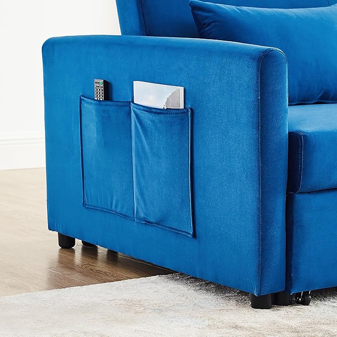 Sleeper Couch Pull-Out Sofa Bed 3-in-1 Versatile Multi-Functional Velvet, Convertible 54'' Loveseat Chaise Lounge with Adjustable Backrest Lumbar Pillows,for Living Room Side Pockets,Small Space - LeafyLoom