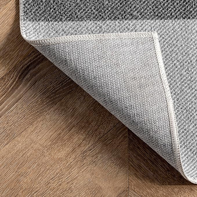 nuLOOM Lucy Machine Washable Farmhouse Buffalo Plaid Ultra Thin Runner Rug, 2' 6" x 6', Grey - LeafyLoom
