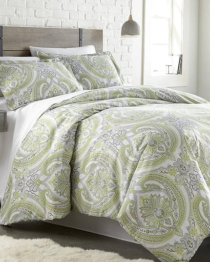 Southshore Fine Living, Inc. Oversized King Comforter Bedding Set, Down Alternative Boho Bedspread, Paisley Print Comforter, King/California King with 2 Matching Shams, Pure Melody Green - LeafyLoom