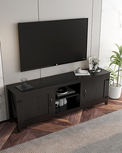 NicBex TV Stand for 60 Inch TV TV Console Table with 2 Doors and 4 Open Storage Compartments Cabinet for TV Box,Entertainment Center with Storage for Living Room,Bedroom,70.08 Inch,Black - LeafyLoom