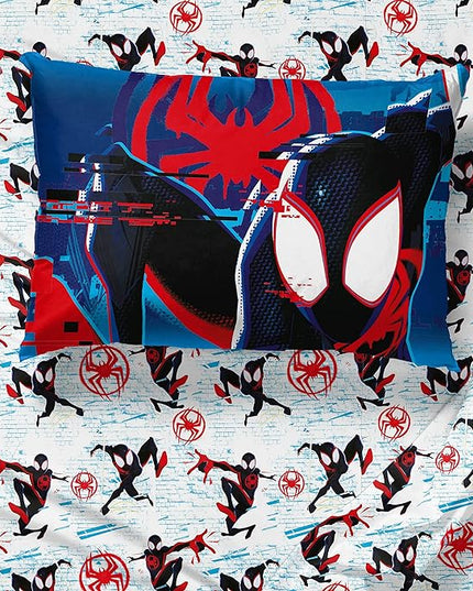 Marvel Spiderman Across The Spider-Verse Glitch 7 Piece Full Size Bed Set - includes Comforter & Sheet Set Bedding - Super Soft Fade Resistant Microfiber (Official Product) - LeafyLoom