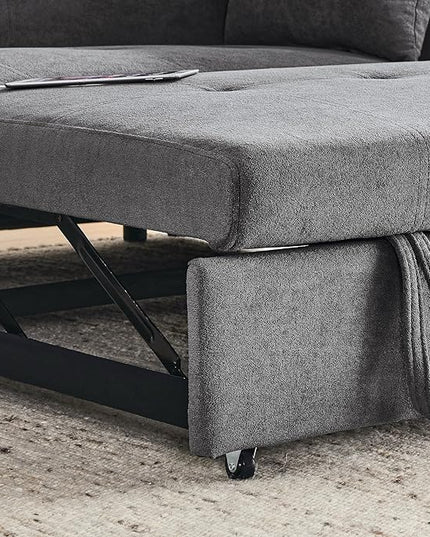 4 in 1 Multifunctional Convertible Loveseat Sleeper Sofa Bed,Soft Chenille Tufted Love Seats Sofabed W/Pull Out Sleep Couch,Armrests Storage,Cupholders,USB Ports,Pillows and Side Pockets - LeafyLoom