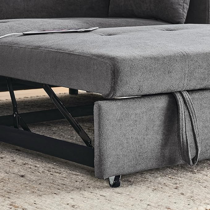 4 in 1 Multifunctional Convertible Loveseat Sleeper Sofa Bed,Soft Chenille Tufted Love Seats Sofabed W/Pull Out Sleep Couch,Armrests Storage,Cupholders,USB Ports,Pillows and Side Pockets - LeafyLoom