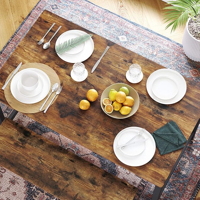 VASAGLE 47 Inches Dining Room Table for 4, Industrial Style with Heavy Duty Metal Frame, 47.2 x 29.5 x 29.5 Inches, Brown - LeafyLoom
