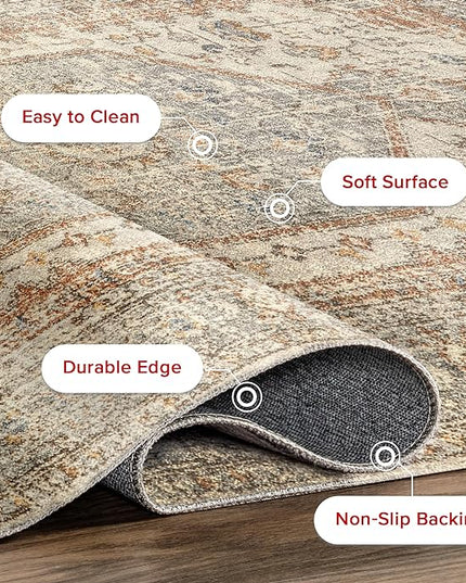 nuLOOM 5x8 Machine Washable Rain Haven Vintage Medallion Area Rug, Light Grey, Traditional Faded Design, Non-Slip Backing, Stain Resistant, For Bedroom, Dining Room, Living Room, Kitchen - LeafyLoom