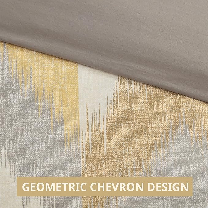 INK+IVY King Size Comforter Set, Cozy Cotton Comforter, All Season, Lightweight Comforter King Bed Set with 2 Matching Shams, Modern Cabin Lodge Ikat Chevron Design, Yellow King/Cal King 3 Piece - LeafyLoom