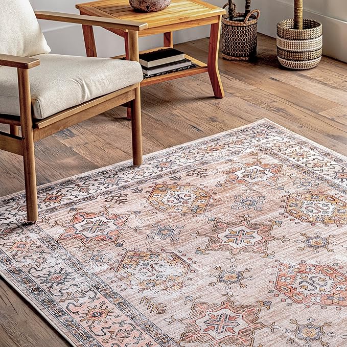 nuLOOM Finley Machine Washable Vintage Distressed Ultra Thin Area Rug, 9' x 12', Beige - LeafyLoom