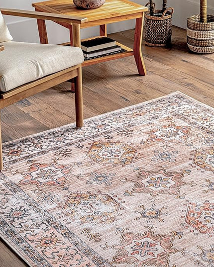 nuLOOM Finley Machine Washable Vintage Distressed Ultra Thin Area Rug, 6' x 9', Beige - LeafyLoom