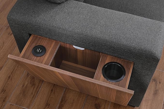 L Shaped Pull Out Couch with Storage Chaise & 3 Removable Back Cushions,Linen Upholstered Sectional Sleeper Sofa Bed W/Side Open Cup Holder&USB Port for Living Room,Office,Dark Grey,92" - LeafyLoom