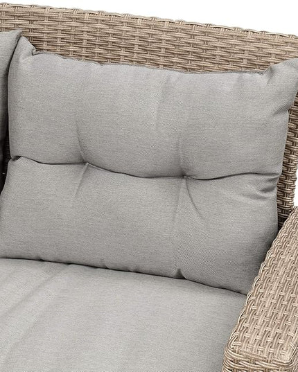 4-Piece Rattan Patio Furniture Sets, All Weather Outdoor Sectional Sofa Loveseat with Ottoman,Soft Cushions&Glass Table w/Shelf, Wicker Conversation Couch for Garden Backyard, Onesize, Gray - LeafyLoom