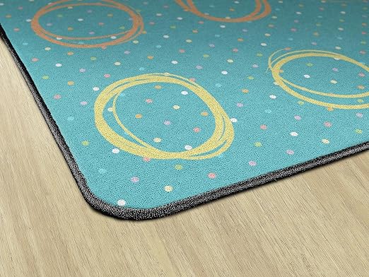 Flagship Carpets Smiley Circle Sampler Abstract Educational Area Rug for Kids Room Seating Décor, Children's Classroom, Play Carpet for Teaching and Playroom, Seats 20, 6' x 8'4", Blue & Multi - LeafyLoom