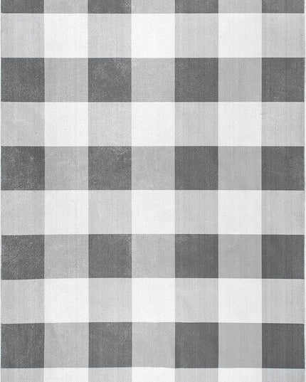 nuLOOM Lucy Machine Washable Farmhouse Buffalo Plaid Ultra Thin Area Rug, 6' Square, Grey - LeafyLoom