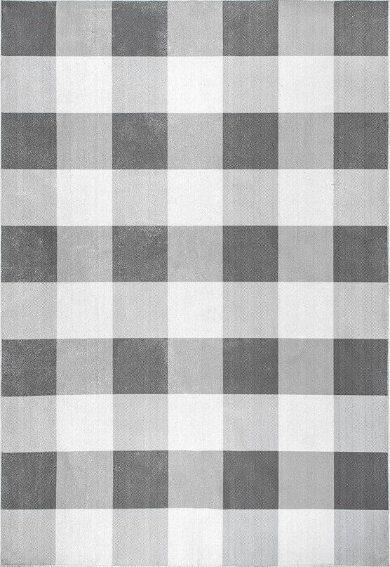 nuLOOM Lucy Machine Washable Farmhouse Buffalo Plaid Ultra Thin Area Rug, 6' Square, Grey - LeafyLoom