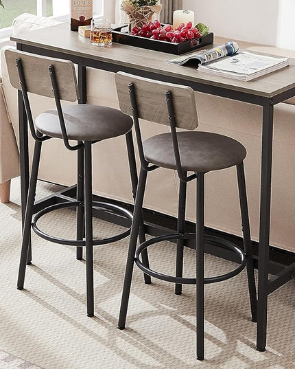 NicBex Kitchen Small Dining Table for 2 Breakfast Nook Table Set Bar Table Set with 2 Bar Stools Pu Soft Seat with Backrest for Small Space, Dining Room, Apartment, Easy Clean, Grey - LeafyLoom