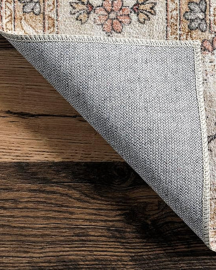 nuLOOM Ren Vintage Floral Machine Washable Ultra Thin Area Rug, 6x9, Peach - LeafyLoom