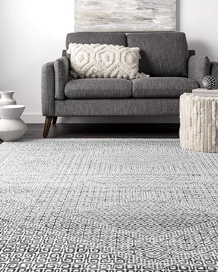 nuLOOM Abstract Tribal Machine Washable Ultra Thin Area Rug, 4x6, Grey - LeafyLoom