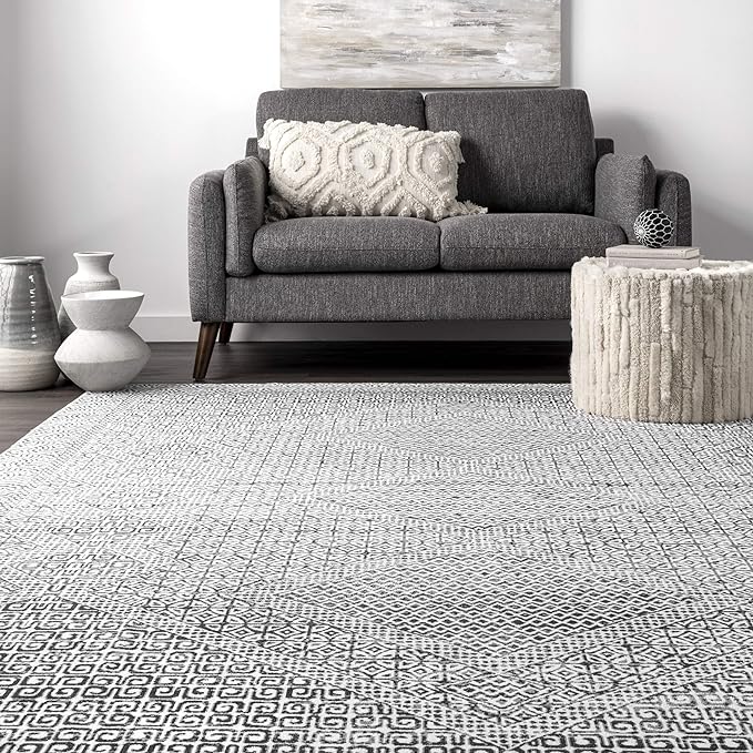 nuLOOM Abstract Tribal Machine Washable Ultra Thin Area Rug, 4x6, Grey - LeafyLoom