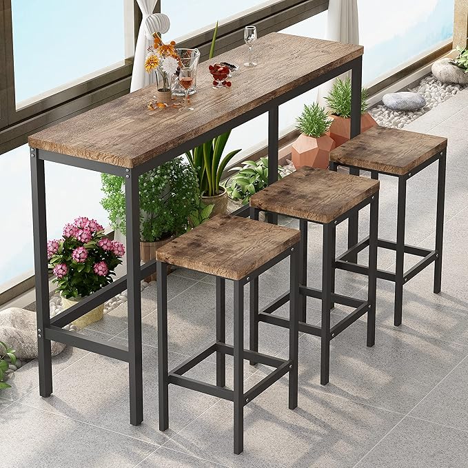 NicBex Kitchen Table Set Dining Room Table Set Modern Design Kitchen Dining Table, Pub Table, Long Dining Table Set with 3 Stools for Kitchen, Apartment, Easy Assembly, Natural - LeafyLoom