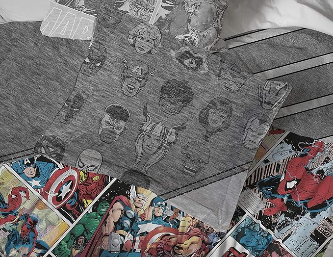 Jay Franco Marvel Comics 80th Anniversary Twin Comforter & Sham Set - Super Soft Kids Reversible Bedding - Fade Resistant Microfiber (Official Marvel Product) - LeafyLoom