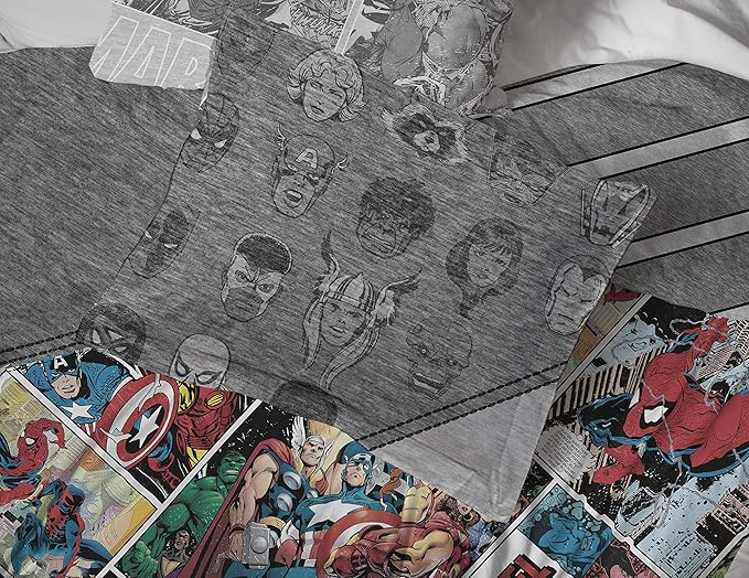Jay Franco Marvel Comics 80th Anniversary Full/Queen Comforter & Sham Set - Super Soft Kids Reversible Bedding - Fade Resistant Microfiber (Official Marvel Product) - LeafyLoom