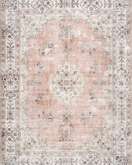 nuLOOM Ren Vintage Floral Machine Washable Ultra Thin Accent Rug, 2x3, Peach - LeafyLoom
